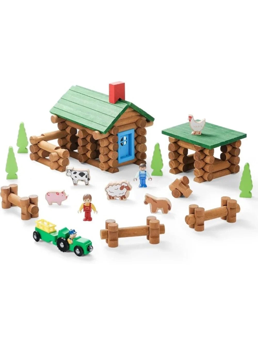 Wooden Log Cabin Building Set for Toddlers - 122 PCS STEM Construction Toy, 3